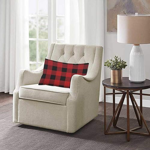 Miniatura 2 de EKOBLA Funda de almohada de Navidad, búfalo negro y rojo, a cuadros, patrón de rayas clásicas, decoración lumbar, funda de almohada para sofá, cama,