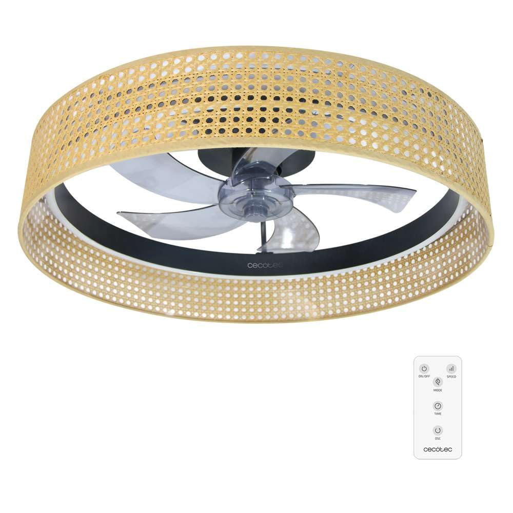 Cecotec Ventilador de Techo con Luz EnergySilence LampAero 600 Beige Design. Motor DC 20W, luz LED, con 5 aspas de 17 pulgadas, Control remoto, 6 Velocidades, Temporizador, modo winter/summer
