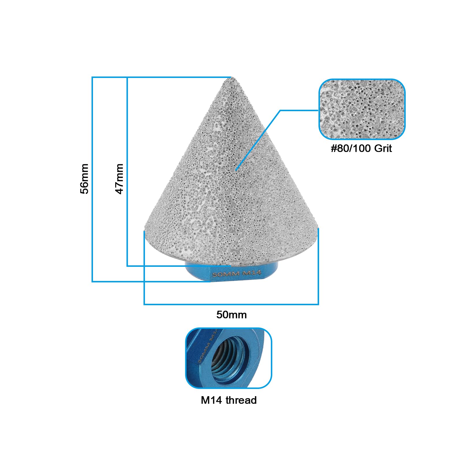 LT Easiyl 60 Degrees Diamond Beveling Chamfer Bit 50mm x M14 Thread Cone Tile Bit Grit #80/100 for Existing Holes in Tiles Marble Granite Shaping Enlarging Grinding - Image 4