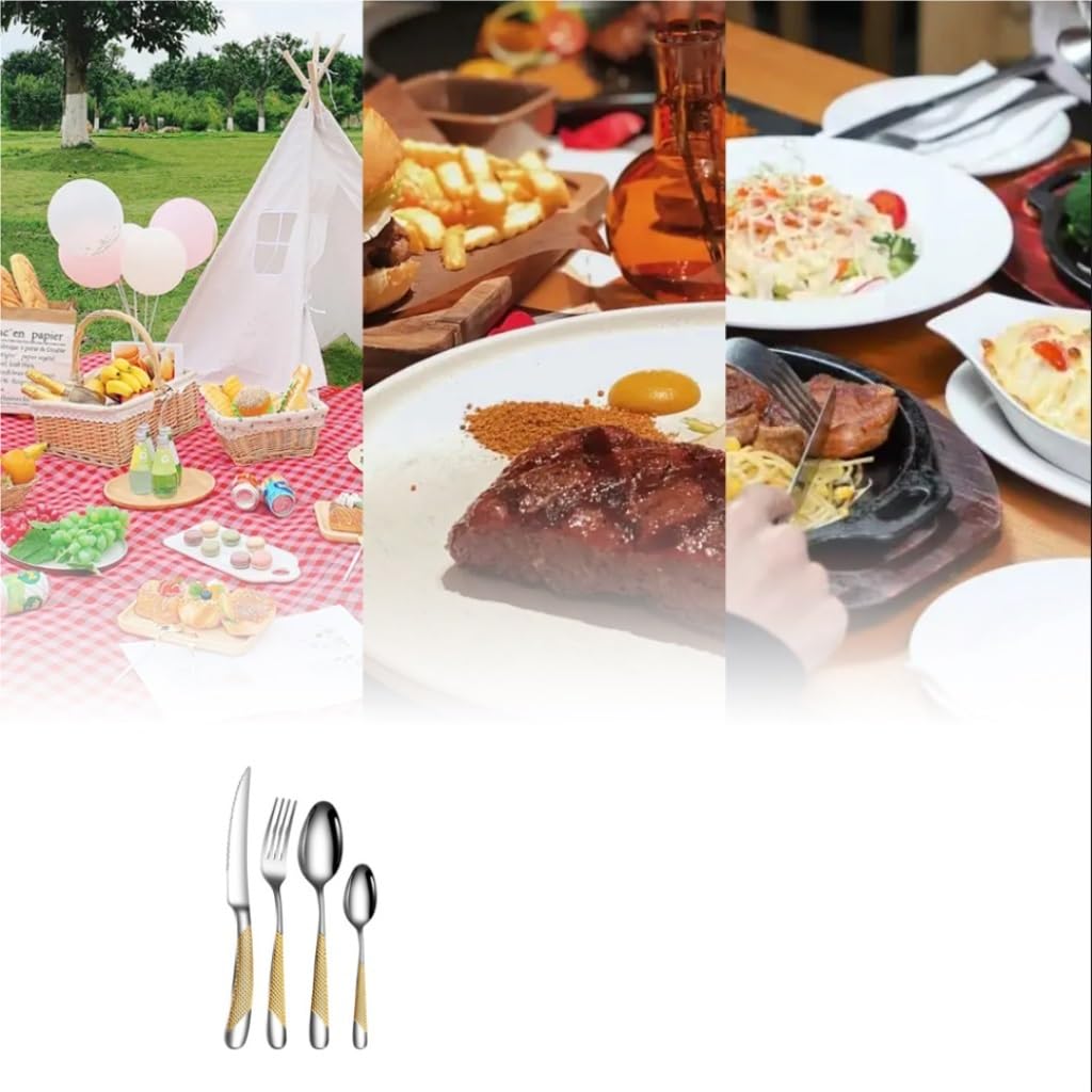 löffel 16-teiliges Set Edelstahl Messer Gabel Löffel Geschirr Set Western Steak Messer Gabel Löffel Geschirr für Haus, Küche oder Restaurant