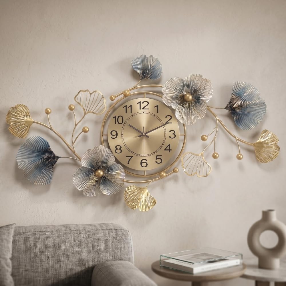 Gold Metal Wall Clock for Hall | Luxury Wall Decor Items for Living Room | Big Size Home Decor Items for Wall Decoration | Stylish Latest Artistic Clock for Home-image-48