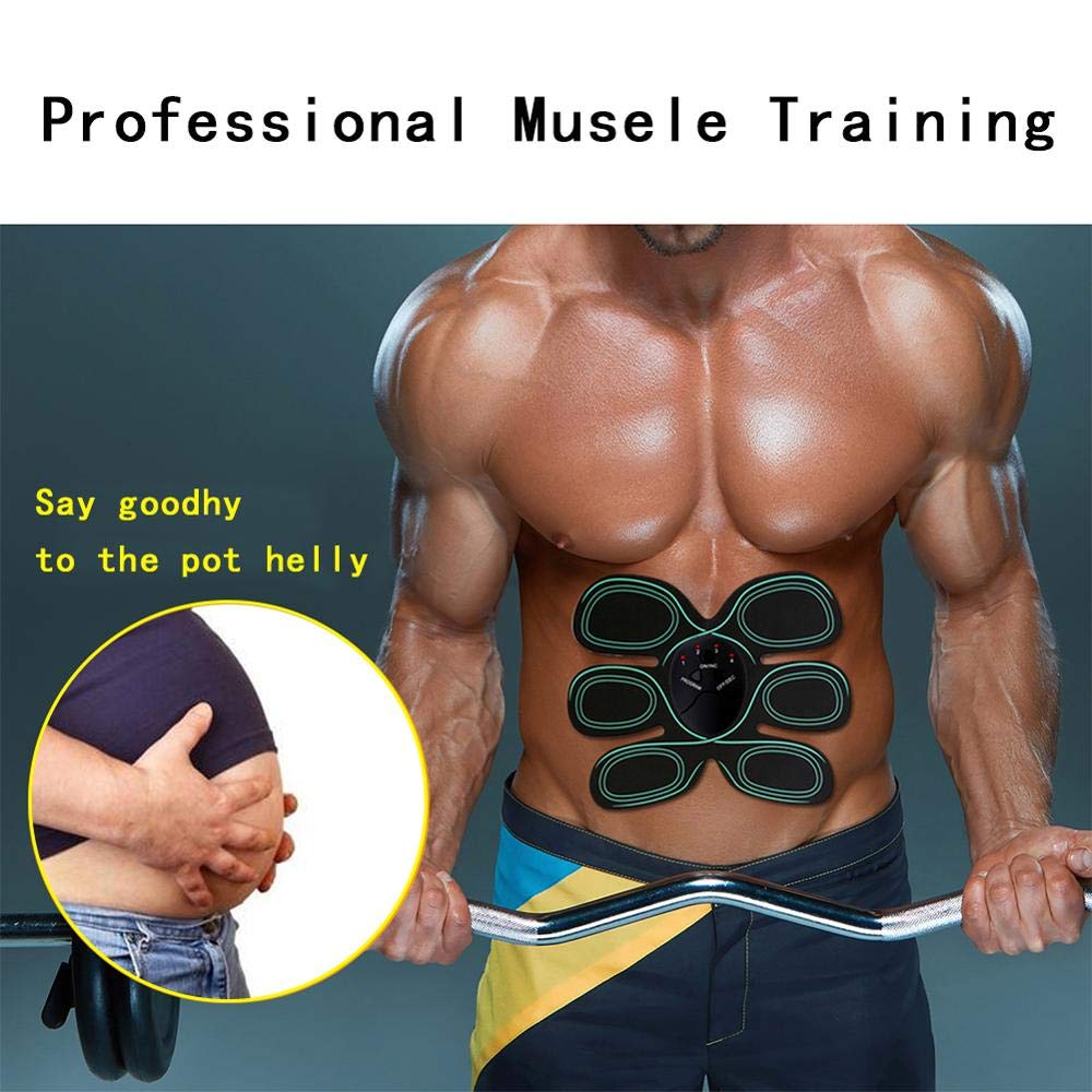 BAJIE Bauchrad Muskel Elektrostimulator EMS Abs Elektrostimulator Bauch Elektrisches Massagegerät Trainingsgerät Fitnessgerät Gebäude Körper 20,5 * 16,5 cm Grün