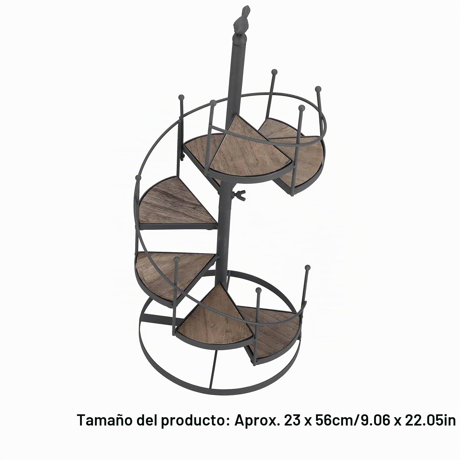 Estante Multifuncional para Plantas, Estante para Plantas de Hierro y Madera, Soporte para Plantas, Diseño Moderno de Escalera de Caracol, para Balcón y Sala de Estar, 23 X 56 Cm