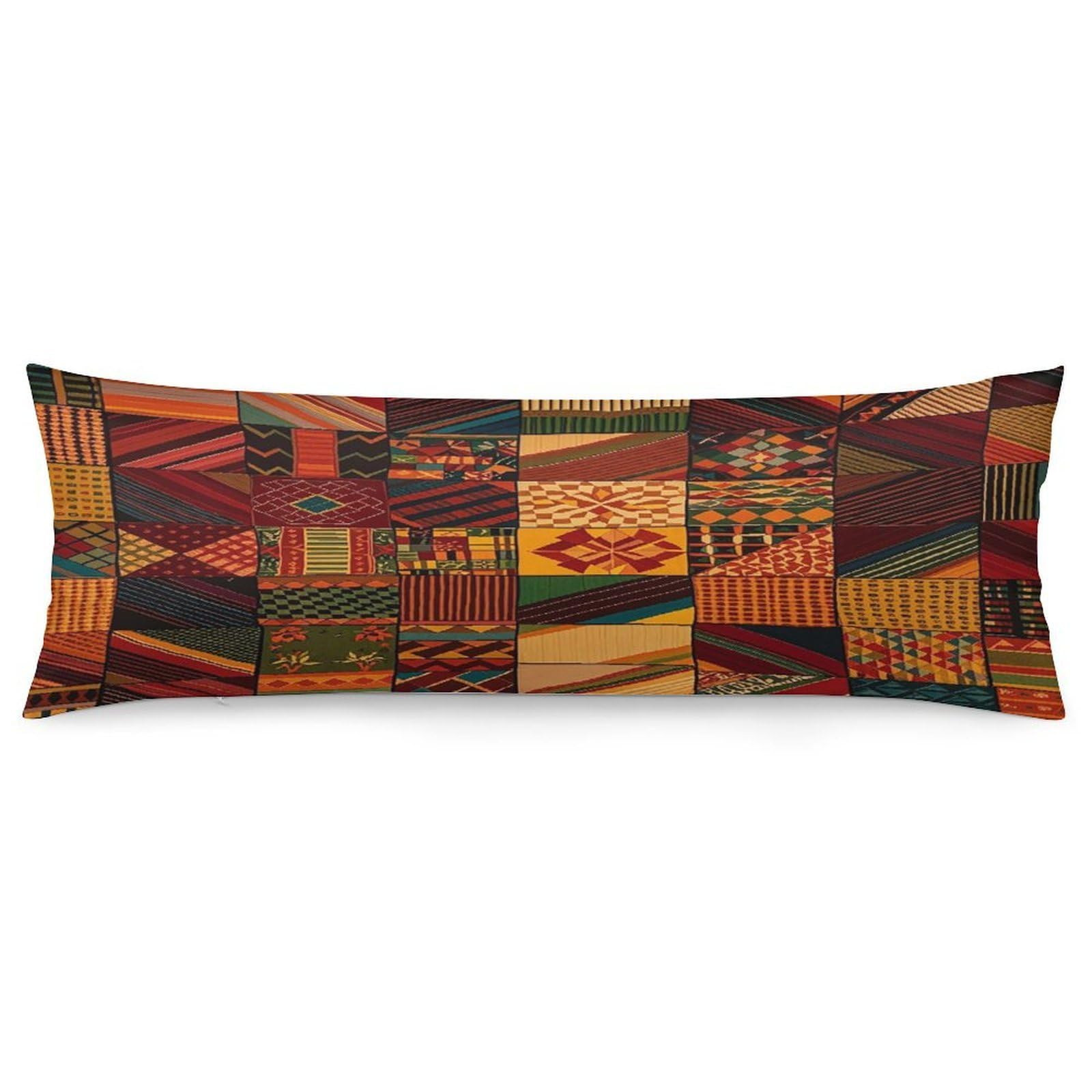 African Style Patchwork Pillowcase Decorative Long Body Pillow Case Soft Breathable Body Pillow Cover Modern Large Pillowcase Cute Body Pillow Pillowcases for Bedroom Couch 18.9 X 53 Inch