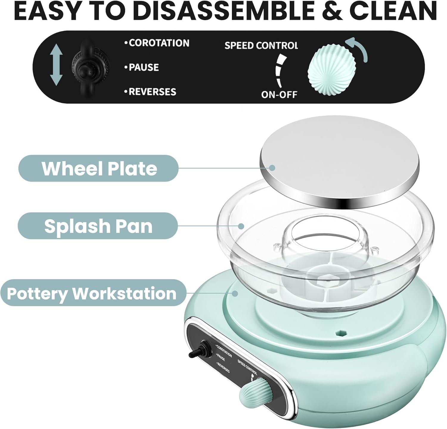 Kit ruota elettrica per ceramica con piatto girevole staccabile e accessori, macchina formatrice per argilla per bambini e principianti, ideale per artisti e hobbisti