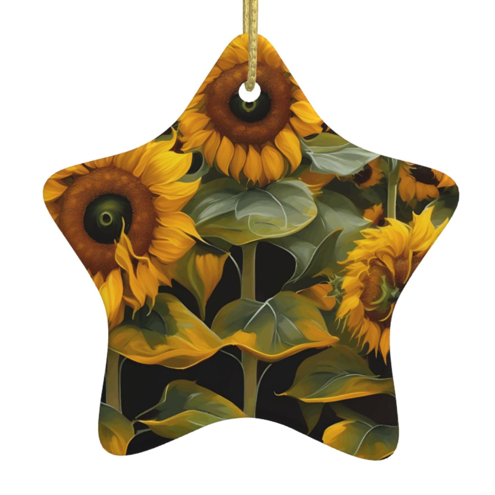 Nbtghga White Sunflowers Print Christmas Ornaments, Ceramic Hanging Ornament, Round Shape Decorations