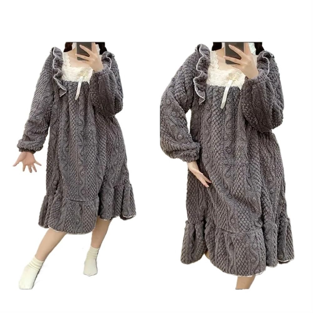 Camisones De Mujer Invierno Camisones cálidos de Invierno de Talla Grande 5XL for Mujer, Ropa de Dormir Gruesa de Franela de Manga Larga for casa, Ropa Exterior Holgada(5XL)
