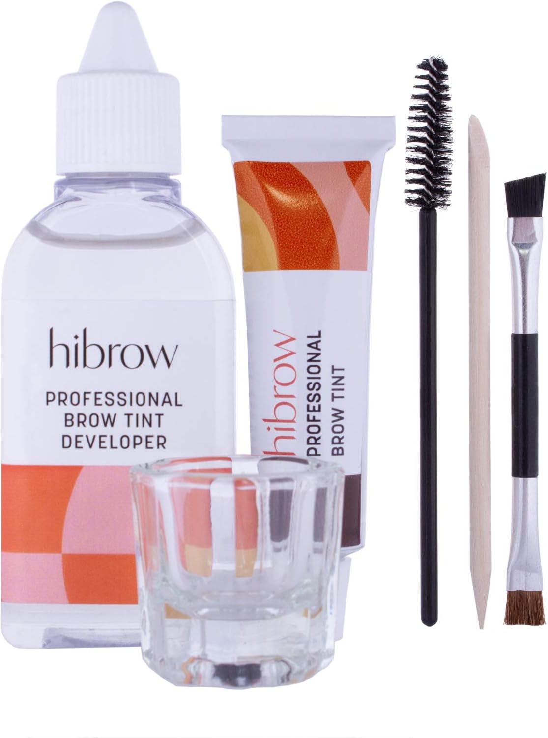 Hi Brow Professional Tinting Kit - Eyebrow Dye Full Size Set - 15ml Tint, 50ml Tint Developer, Glass Mixing Dish, Dual End Brush, Mascara Wand, Orange Wood Stick (Light Charcoal)