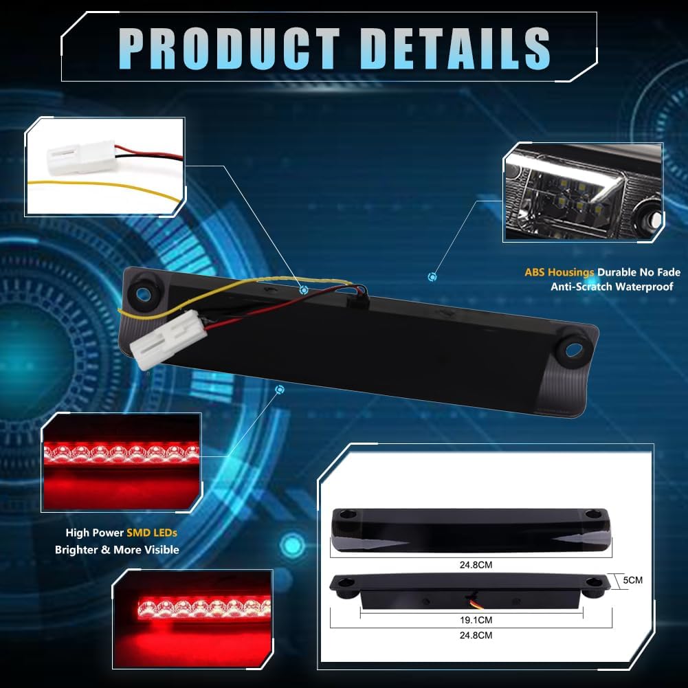 Third Brake Light for Toyo-ta 4Runner Highlander Prius Sienna, Rear Center High Mount Stop Light, 3rd Brake Light Smoked Rear Cab LED Brake Light, 4Runner Accessories - Smoked Lens