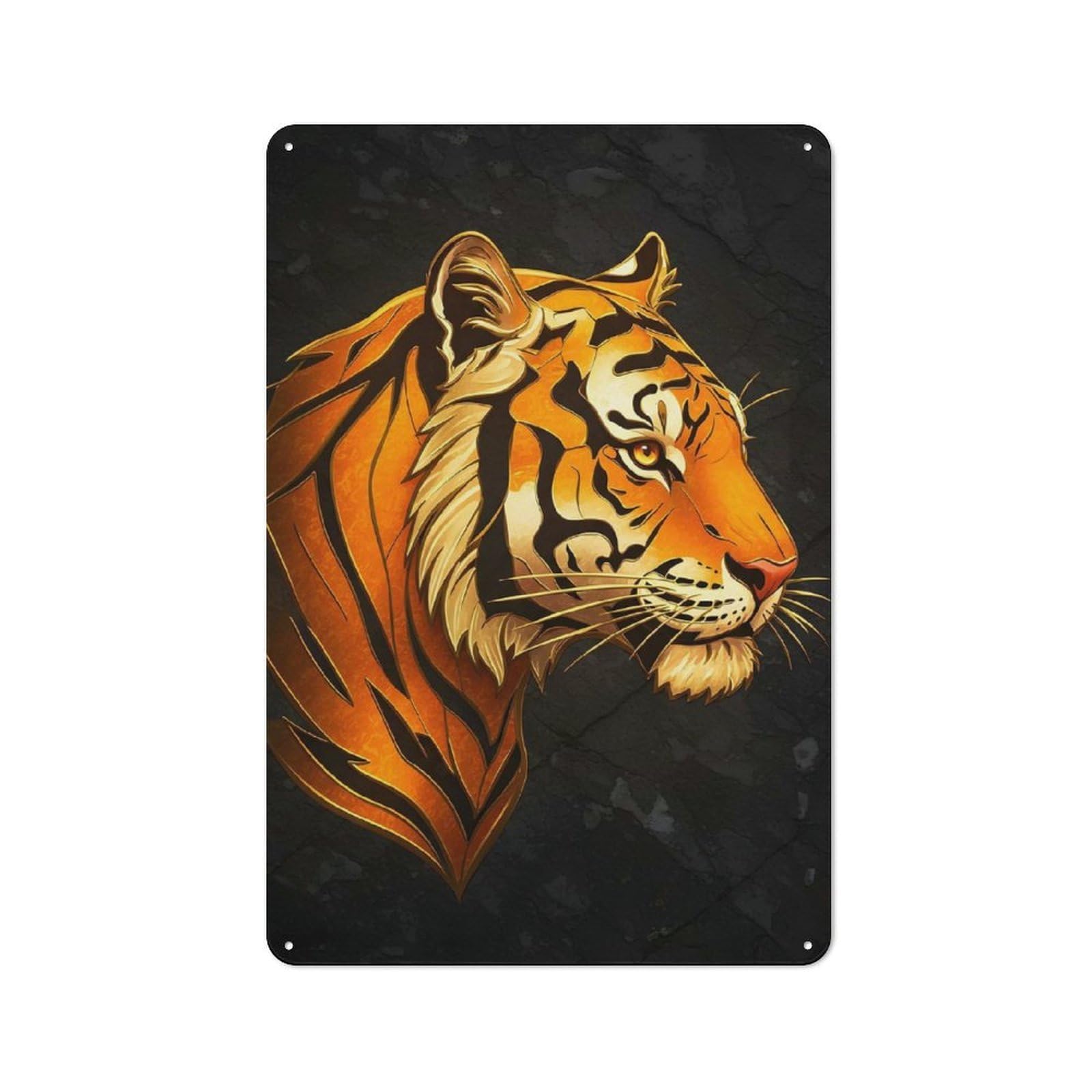 Junmoney Tiger Head Profile On Dark Background Metal Wall Sign With Design 30X20cm, Weathered Look Workshop Wall Decor For Garage, Hobby Room, Office Or Man Cave
