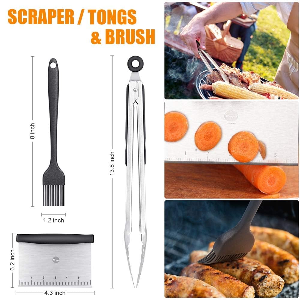 Grillspachtel Set, Edelstahl 9 Pcs Flat-Top-Grillbesteck Set, Profi BBQ Zubehör Grillwender mit Turner-Bürstenflaschen und Tragetasche, Idee für Grillen im Freien, Teppanyaki und Camping