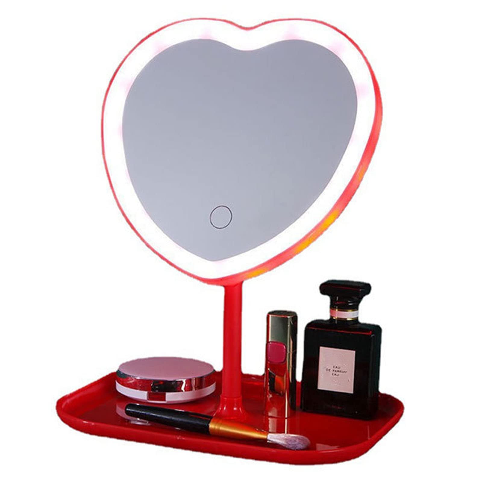 Heart Mirror Lighted Makeup Mirror with Lights Heart Shape LED Makeup Mirror Cosmetic Mirror with Light Makeup Mirror for Women Teens Light Up Vanity Makeup Mirror Compact Travel,Red