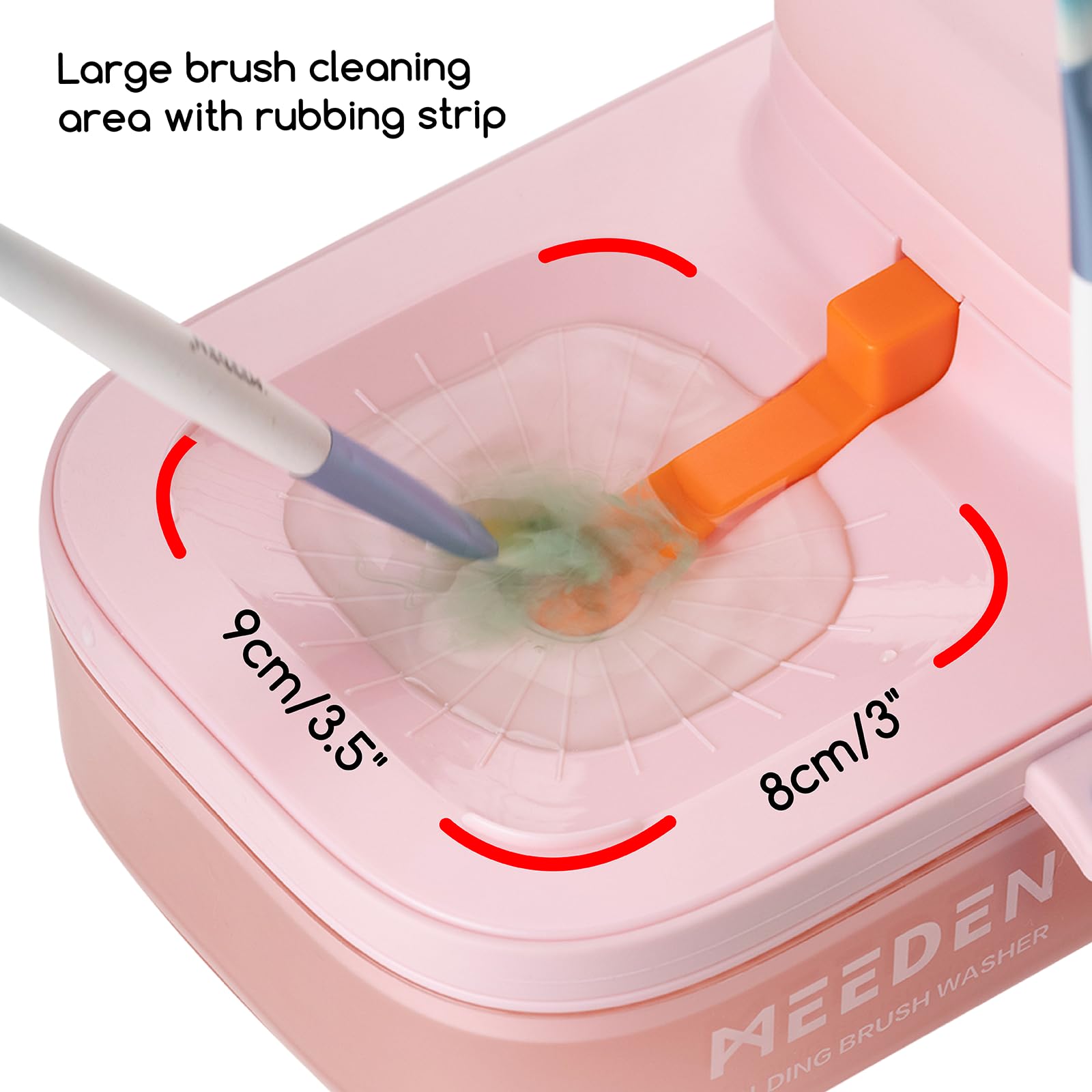 MEEDEN Nettoyeur de pinceaux portable : rinceur de pinceaux avec porte-pinceau en silicone à 5 emplacements – Rondelle de pinceau pour aquarelle acrylique et peintures à base d'eau, rose