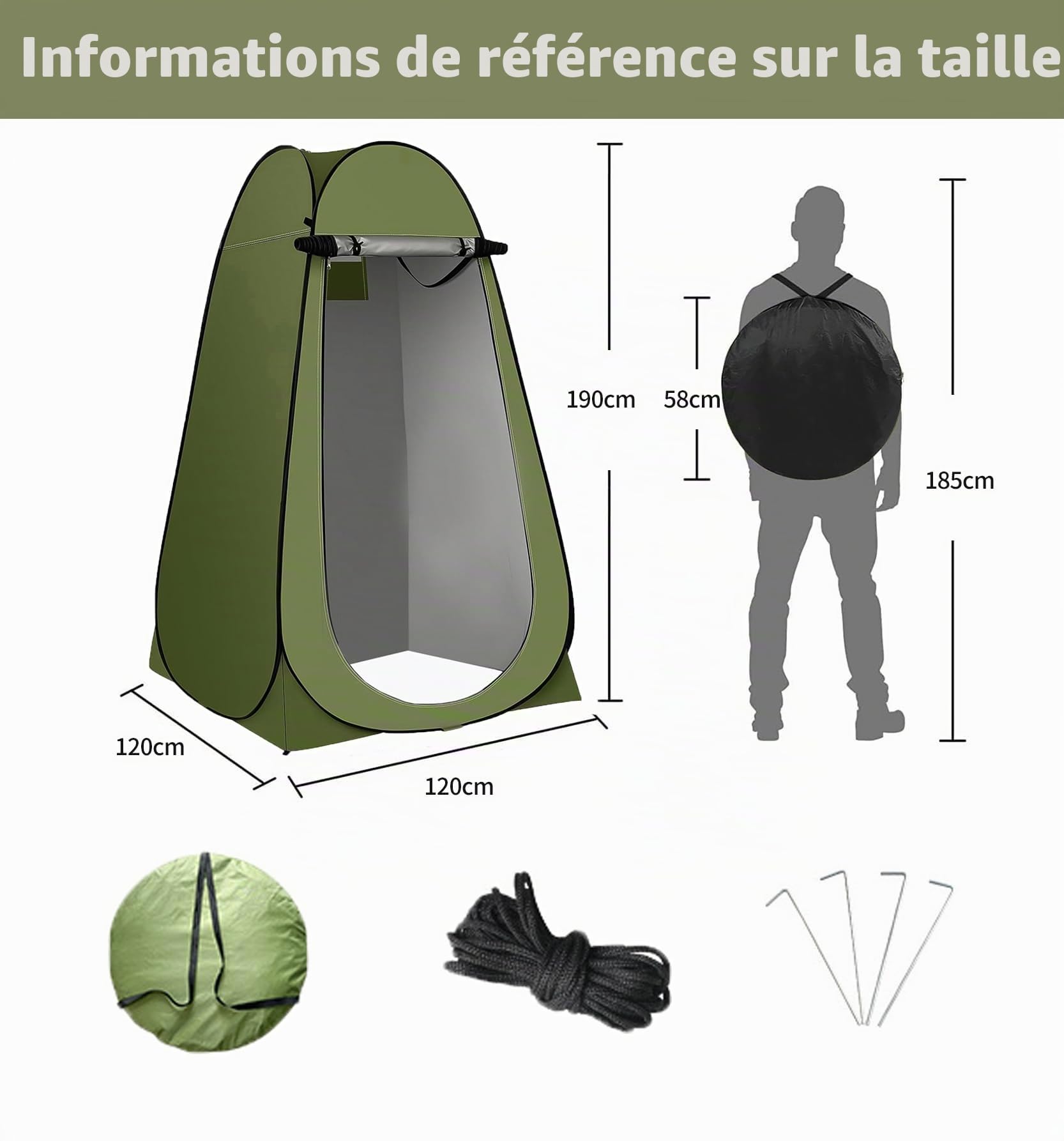 Tente de toilette pop-up et de douche, abri d'intimité portable pour l'extérieur, imperméable, anti-UV, convient pour le camping, la randonnée, la pêche, la plage et les pique-niques