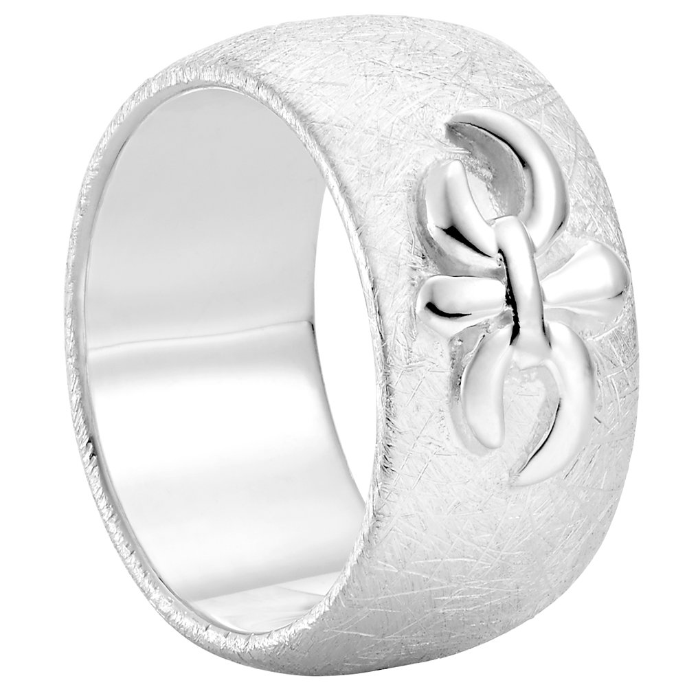 Vinani Damenring aus 925 Sterling Silber – Massiver, gebürsteter Ring mit Fleur de Lis Lilie & Ritter-Symbol, nickelfrei & antiallergisch, handgefertigter eleganter Silberschmuck