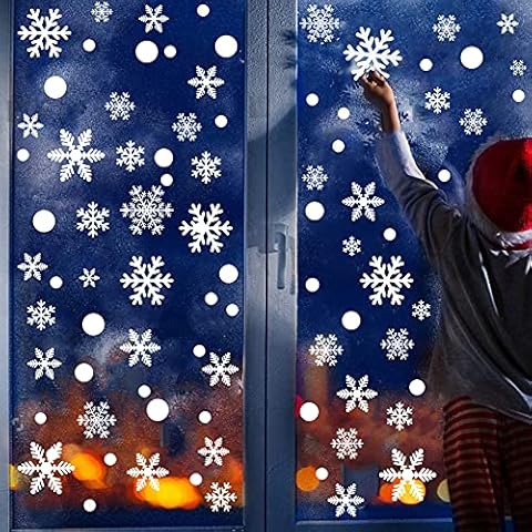 306Pcs Snowflake Window Clings Christmas Windows Decals Stickers White Snowflake Christmas Decorations for Glass Windows, Office Christmas Party Supplies Cover