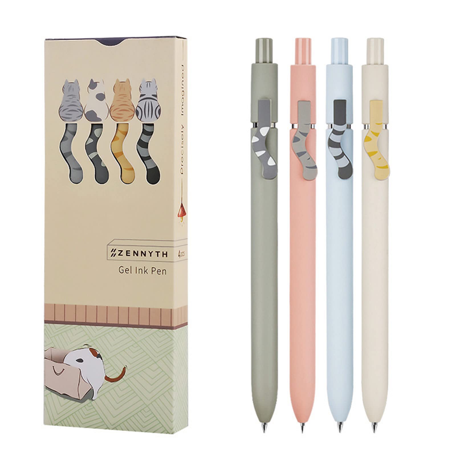 Cute Cat Tails Pens Kawaii Aesthetic pens 0.5mm Fine Point Smooth Writing Black Ink Gel Pens, Quick Dry Retractable Ballpoint Pen