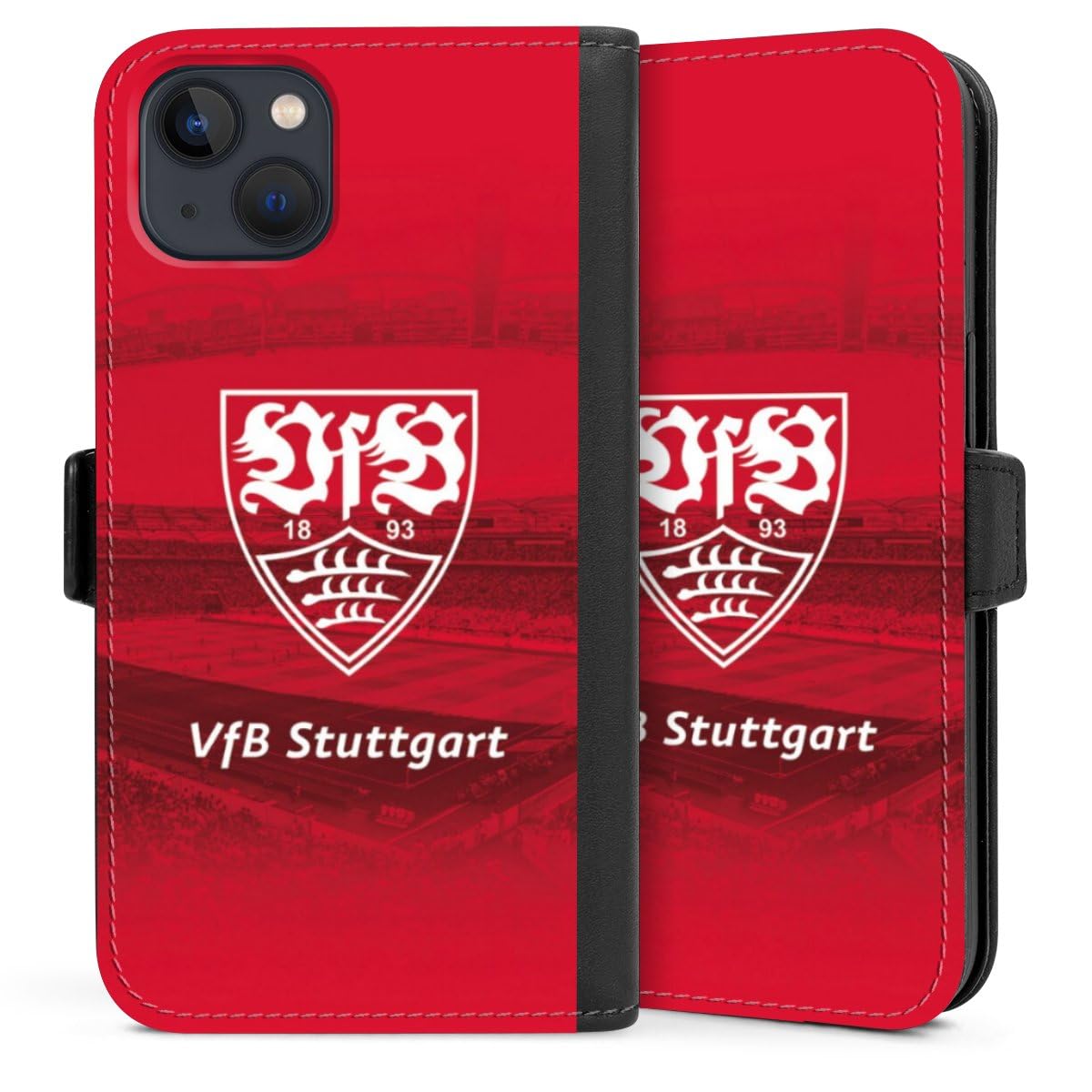 Klapphlle kompatibel mit Apple iPhone 13 Handyhlle aus Kunst Leder  schwarz Flip Case VfB Stuttgart Stadion Offizielles Lizenzprodukt:  Amazon.de: ...