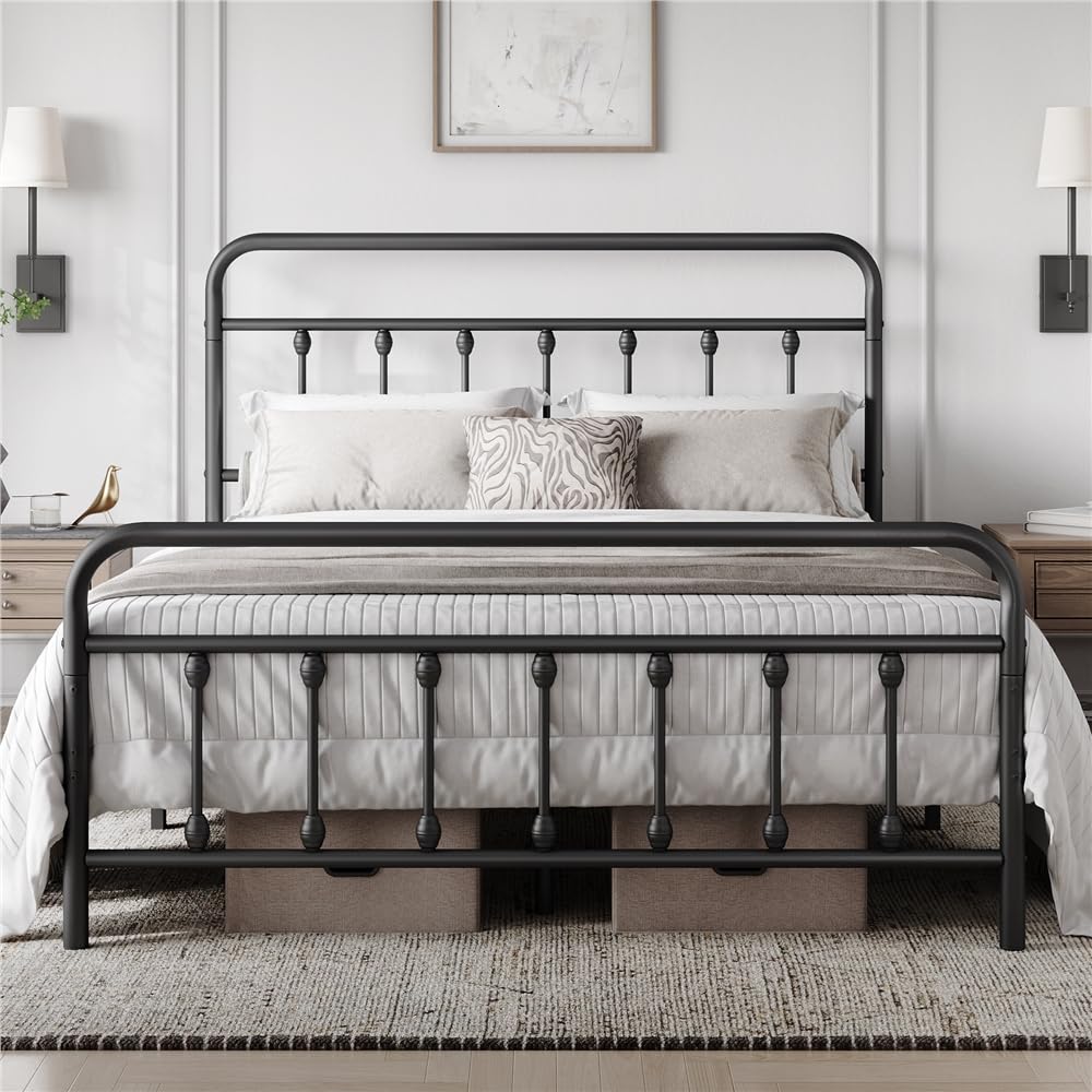 Yaheetech - Cama Individual Doble de Metal, Montaje Simple para Espacios pequeños Adultos, 140 x 200 cm, Color Negro
