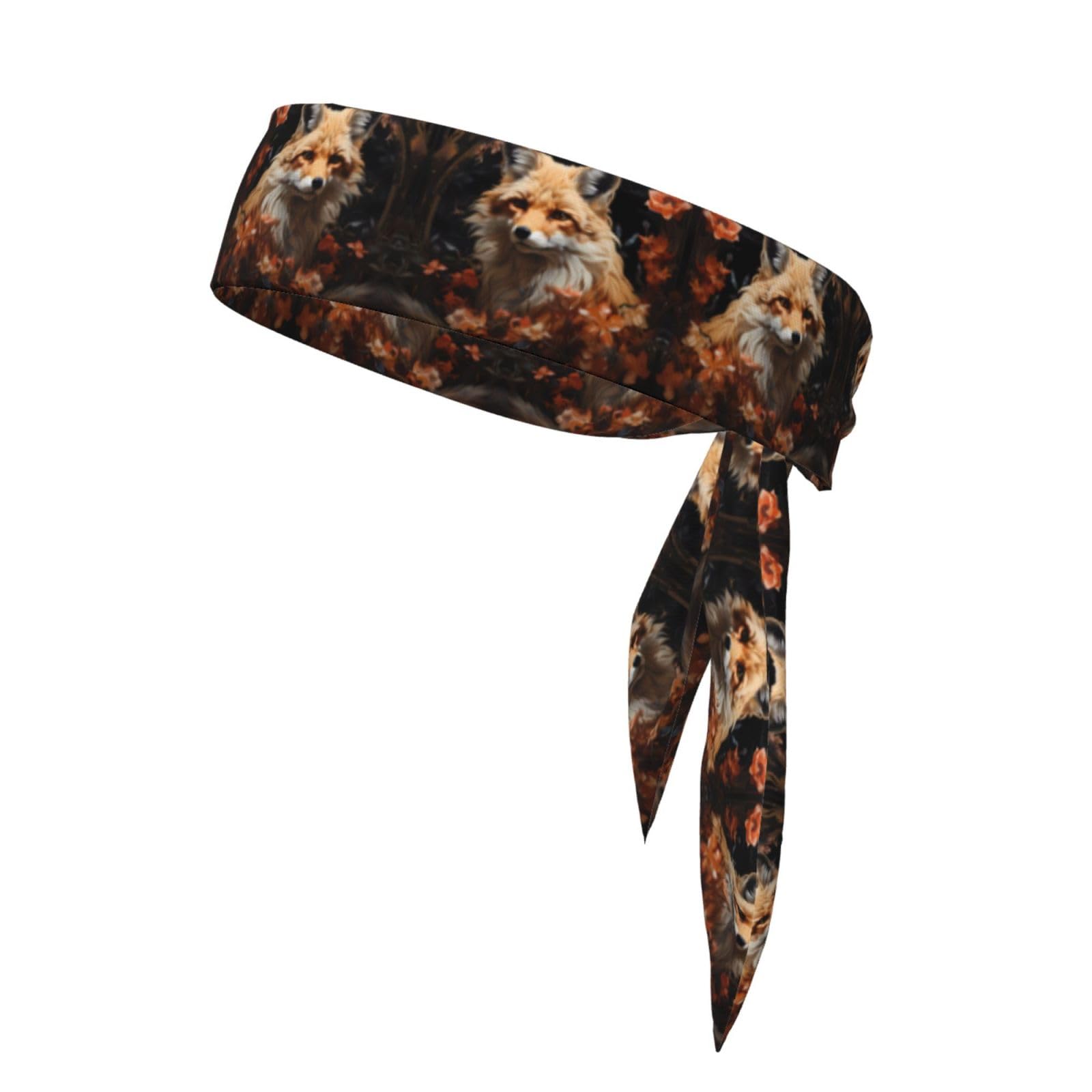 Stylish Unisex Fox and Flowers Print Sports Head Tie Bandanas - Comfortable for Workout, Running, Yoga, Cycling, and More, Fox and Flowers, One Size