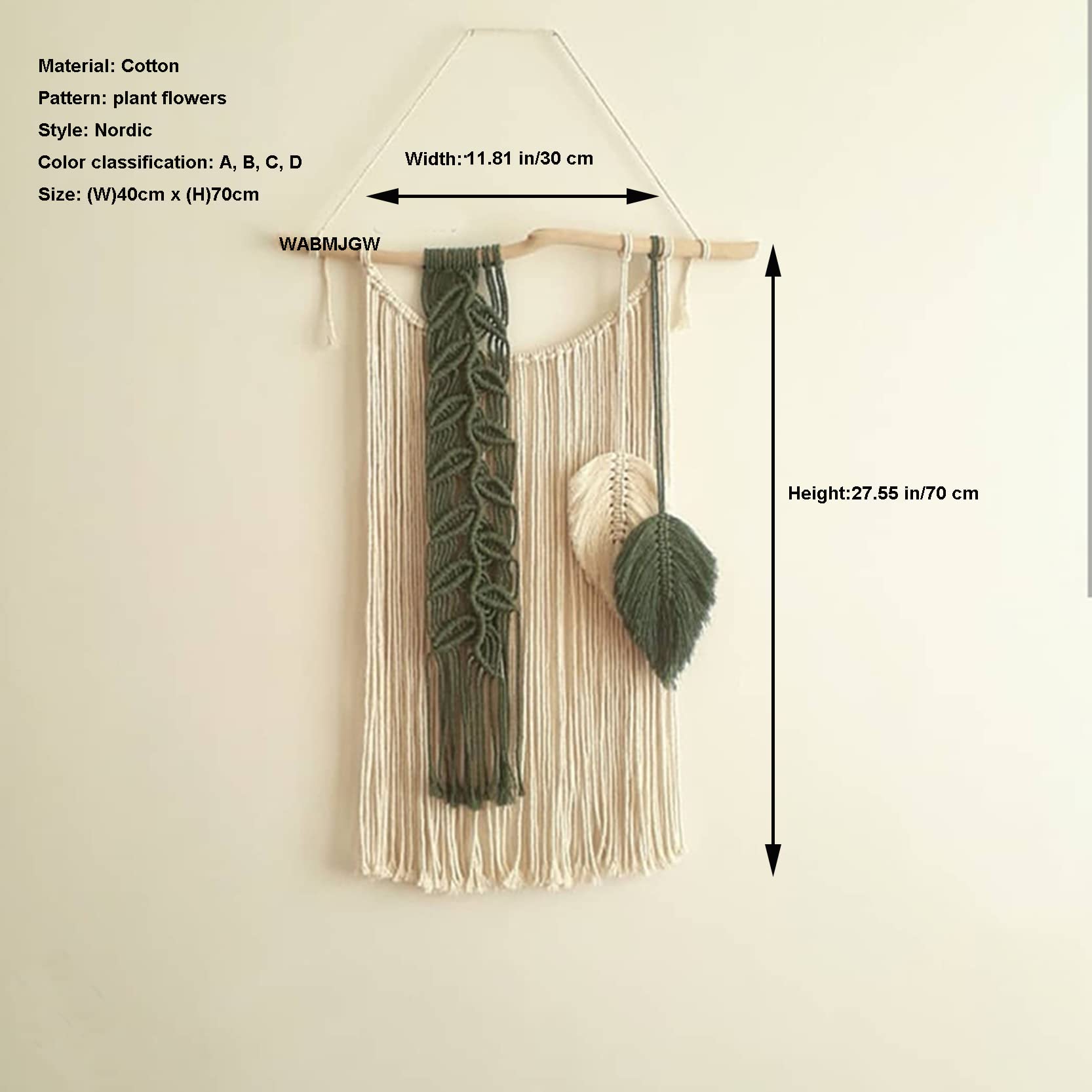 Tapiz Colgante de Pared de macramé pequeño con Colgante de Borla de Plumas, Tapices de macramé Tejido,Cuerda de algodón Hecha a Mano, decoración de Pared hogar, (W) 30 x (H) 70 cm,D