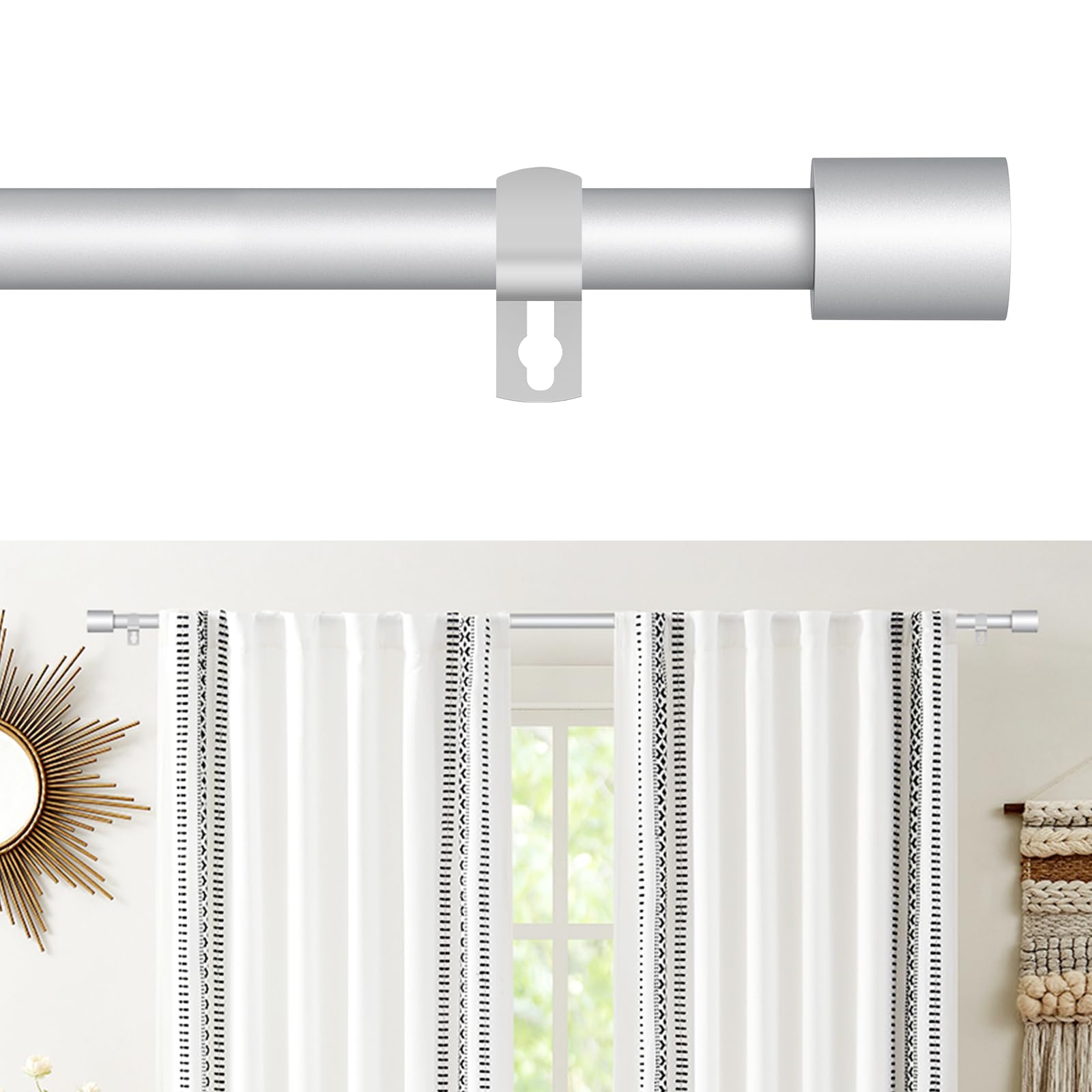 PadPure Silver Stainless Curtain Poles - 16mm Adjustable Length (70-280cm)