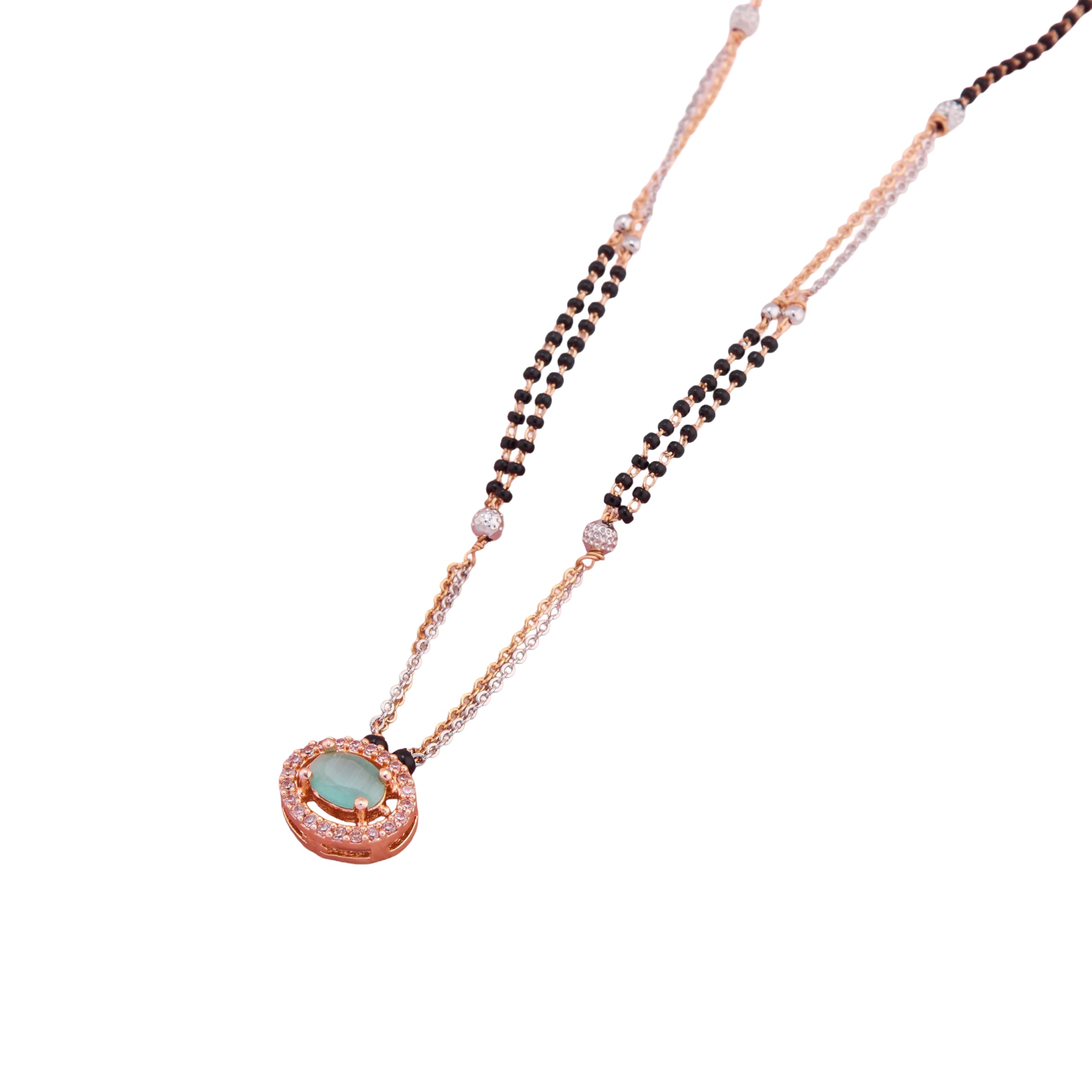 Romantic Pastel Green Diamond Imitation Mangalsutra with Rose Gold Plated Finish-image-22