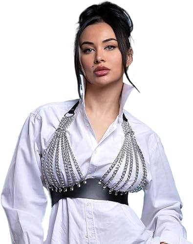 Cadena de cuero punk borla cuerpo cadena bikini arnés cadena elegante cintura cadena cuerpo joyería (Q), Aleación, piel sintética