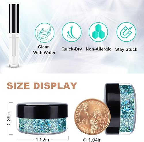 Miniatura 3 de Purpurina holográfica cosmética gruesa de color turquesa para el rostro, ojos, cuerpo, cabello y uñas, para festival, carnaval, fiesta, belleza y