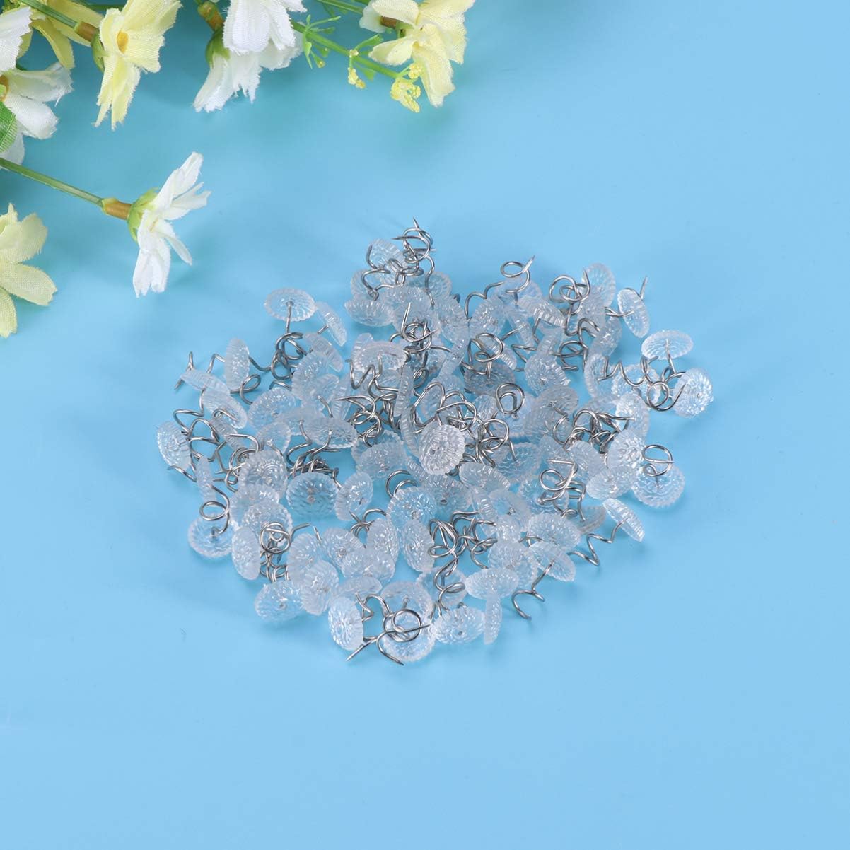 ZHJFDJ ZIRUIGONG 100pcs Twist Pins Upholstery Slipcovers Bed Skirts Sofa Nails Anti Slip Traceless Pins Plastic Clear Heads -