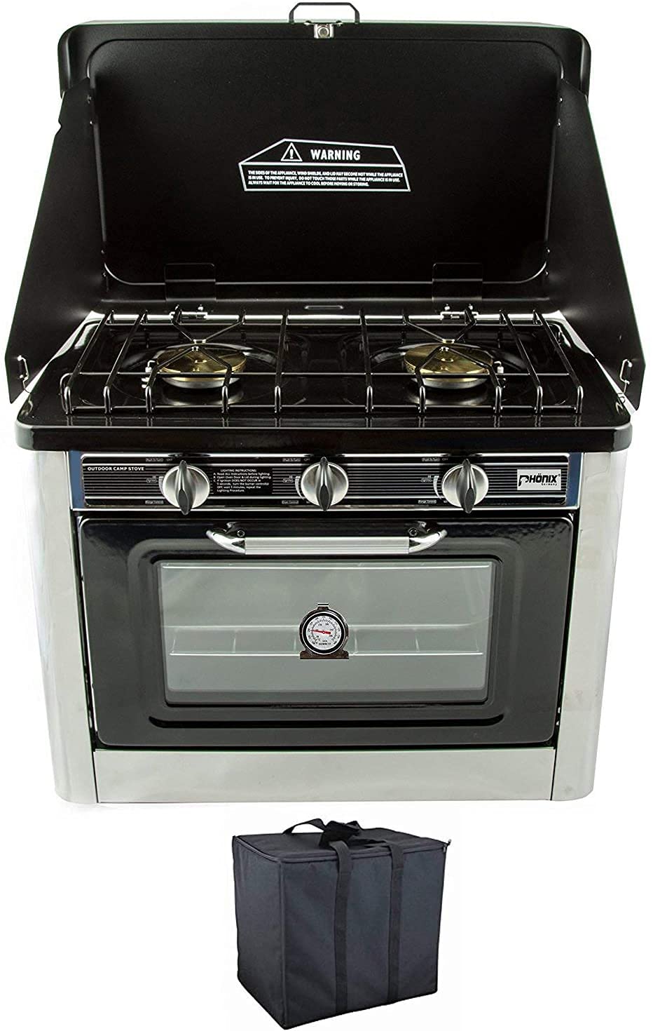 Phönix Portable Gas Oven 2 Burner Oven Portable Cooker Lid Safety Device Indoor Outdoor Carry Bag