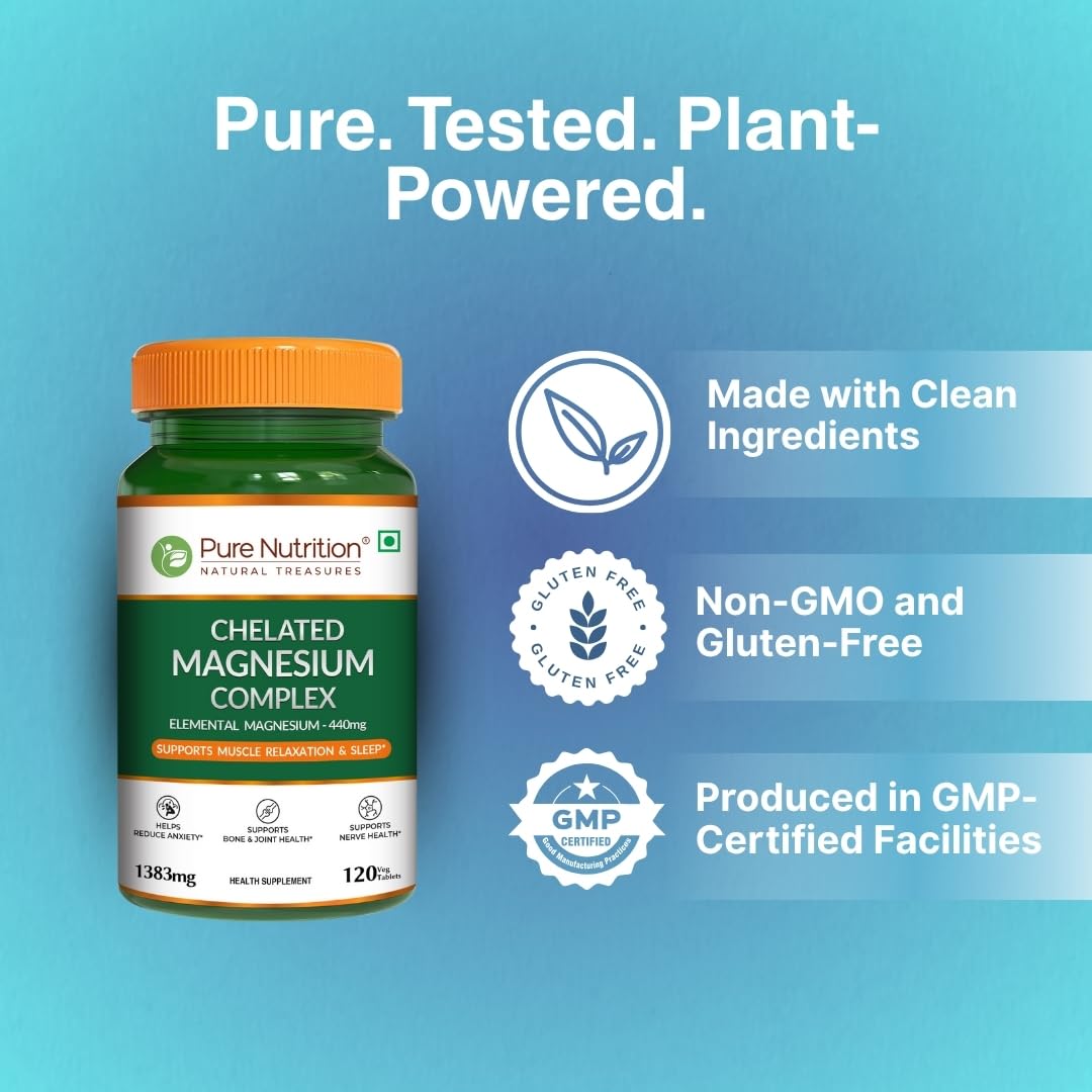 Pure Nutrition Chelated Triple Magnesium Complex Supplement - 120 Tablets | Magnesium Glycinate Complex With Citrate & Oxide Supplement Supports Bones Muscles & Nerves 1383mg Per Serving — Amazon image 5