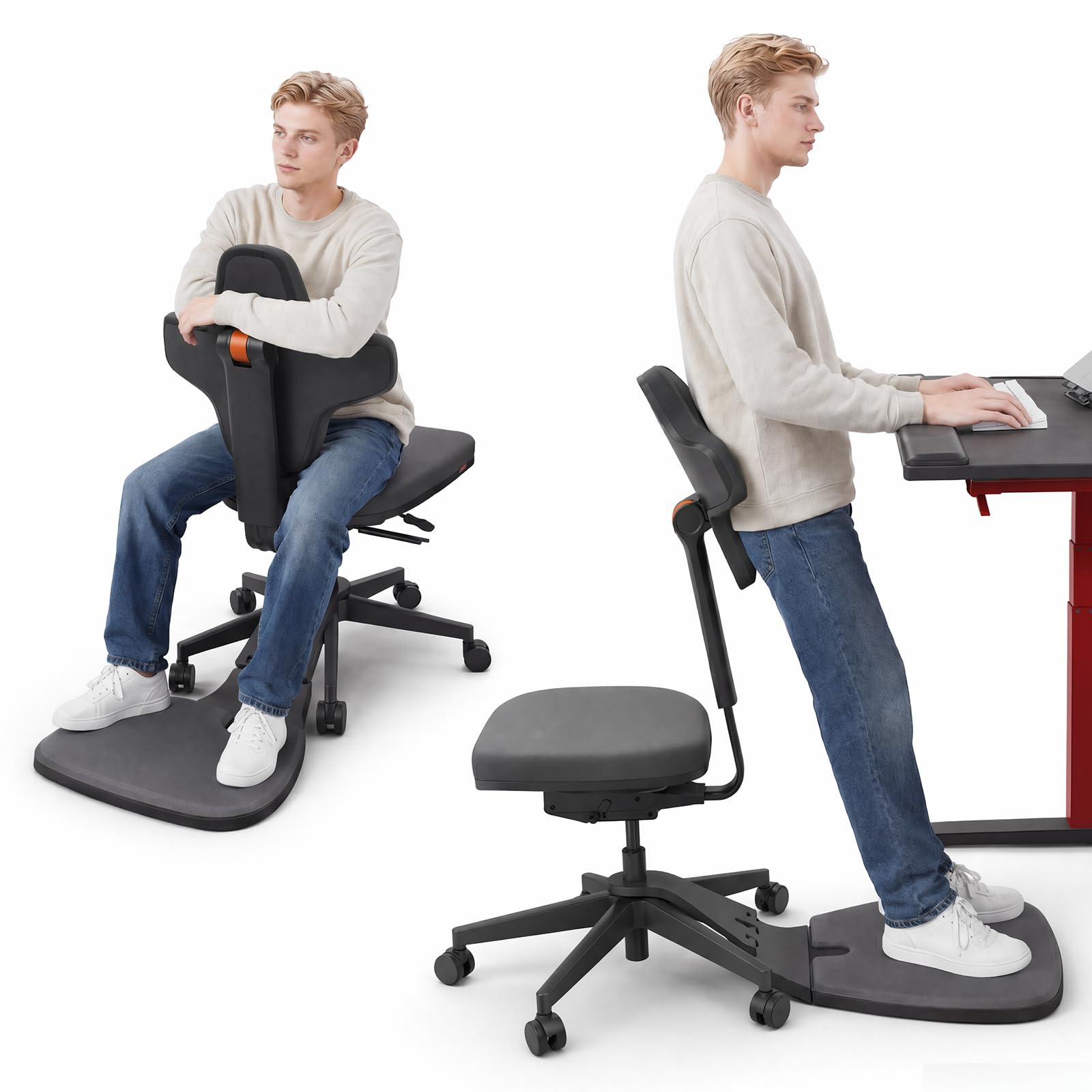 Newtral MT-M Ergonomischer Stehsessel mit Anti-Ermüdungsmatte, 6-in-1 Sitzhocker für Sitz-Steh-Wechsel, Höhenverstellbarer Bürostuhl für Stehpult, Verstellbare Rückenlehne & Sitztiefe
