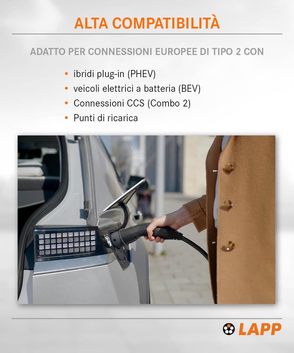 Lapp Mobility Helix - Cavo di Ricarica Tipo 2, 22 KW/autoavvolgente, 32 A, 3 Fasi, per Auto elettrica, modalità 3/5 m