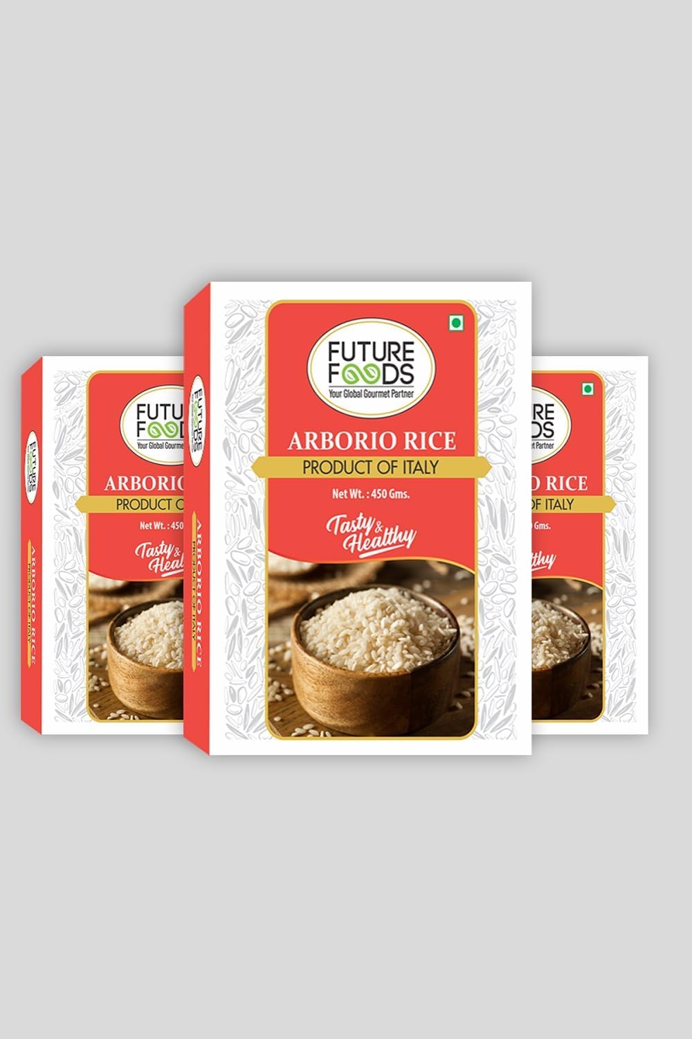 Future Foods Arborio Rice | Fat Free | Creamy Texture & Nutty Aroma | | Rich in Vitamin & Minerals | Product of Italy | Use to make Rissotto (Pack of 3), 450 gram