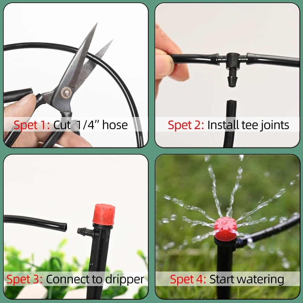 Tuyau d'arrosage goutte à goutte 1/4 ", 4/7mm, Micro Tube d'irrigation noir for système d'arrosage de jardin et de serre(15M)