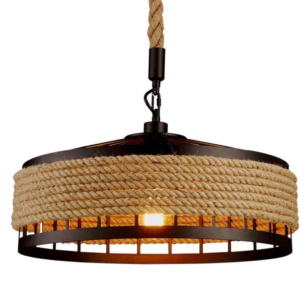 Lámparas De Araña Luces Colgante Vintage Cuerda De Cáñamo Candelabro Industrial Altura Ajustable De Metal Luz Pendiente Retro Redonda Iluminación Comedor Sala De Estar Cocina Café E27 Plafón,40cm