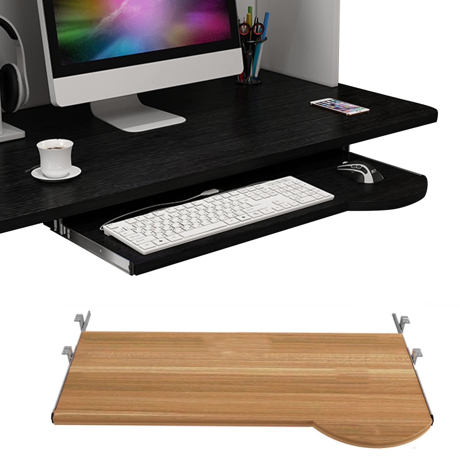 Plateau pour Clavier, 54/60/70 x 27 cm, Plateau Coulissant pour Clavier et Souris sous Le Bureau - Tiroir Coulissant Ergonomique pour Clavier, tiroirs rétractables à Hauteur réglab