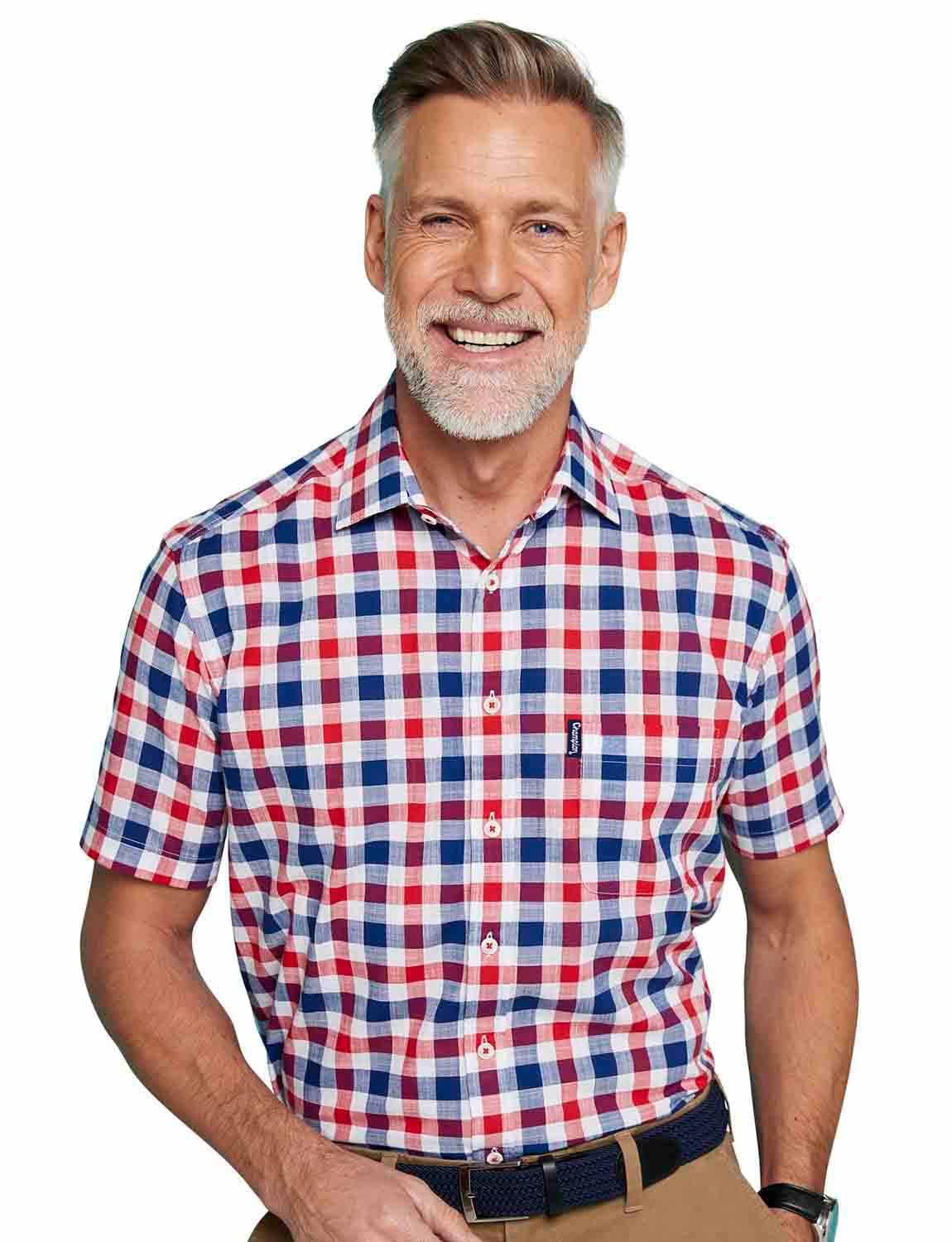 Champion Mens Country Casual Short Sleeve Shirt (as8, Neck, 19, 19_Point_5, Regular, Regular, Red)