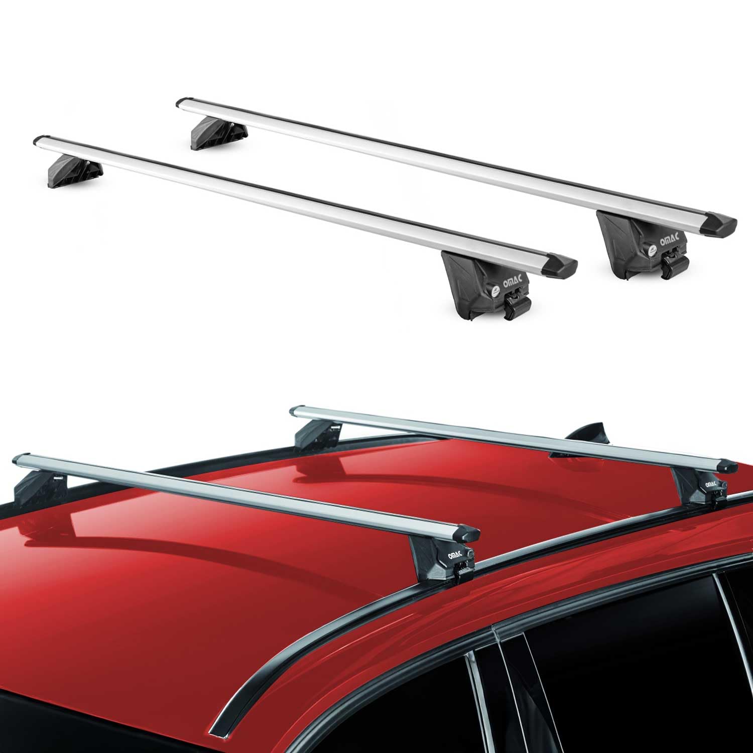 OMAC Roof Rack Cross Bars for Volvo V60 2020-2023 Heavy Duty-Lockable 220Lbs Aluminium Silver 2Pcs fits Cargo Carriers Kayak Canoe Bike Snowboard