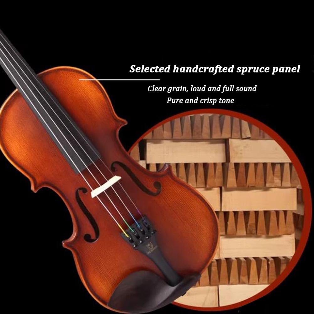 Set Per Violino 4/4, Violino Standard In Legno Massello Per Principianti, Adulti E Studenti, Con Custodia Rigida, Spalliera, Pece, Archetti, Accordatore A Clip E Corde Extra(4/4)