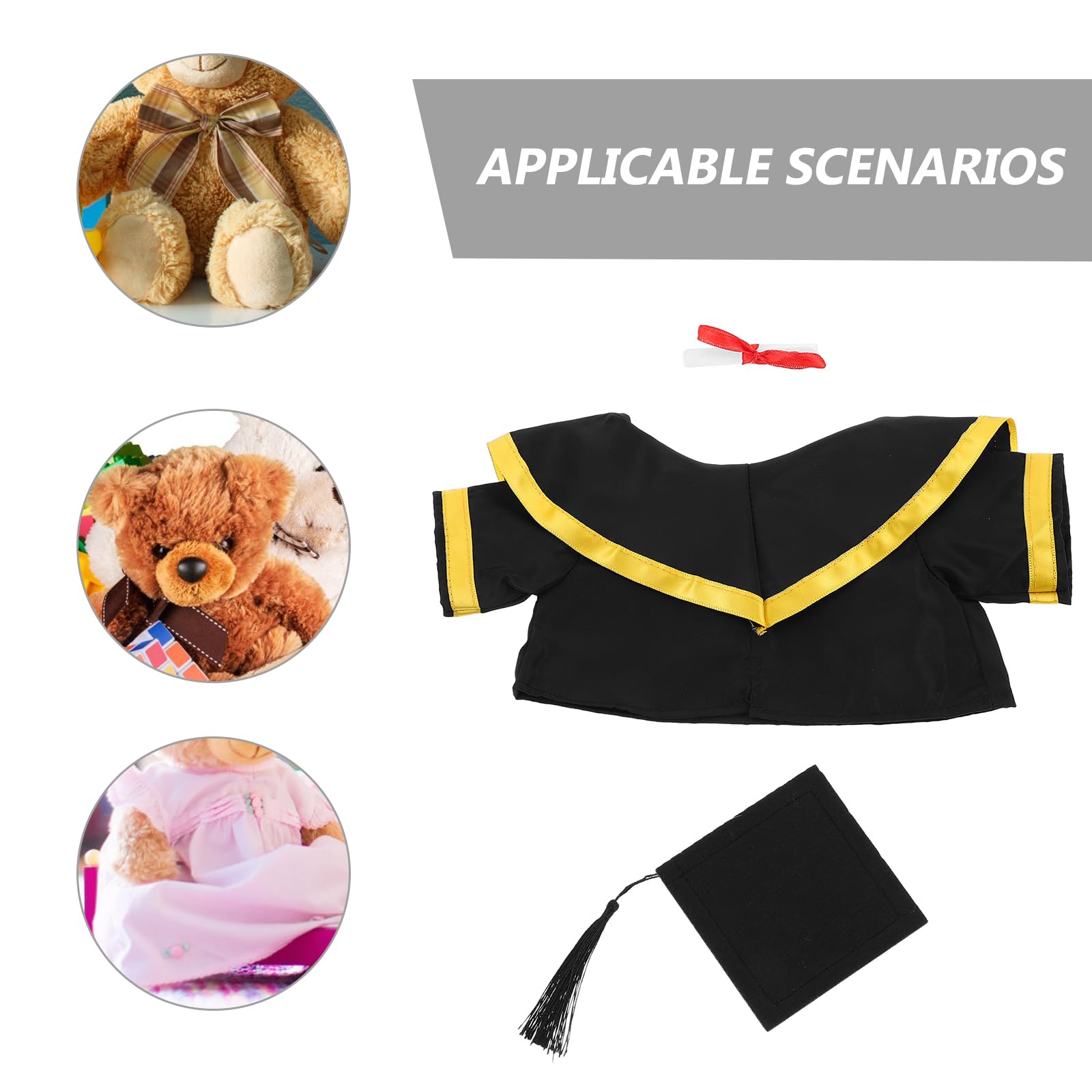 LOGOFUN 2Sets Stuffed Animal Graduation Outfits Plush Bear Clothes Fits Graduation Doll Costume with Cap Shawl Scroll for Party Favors - Yellow