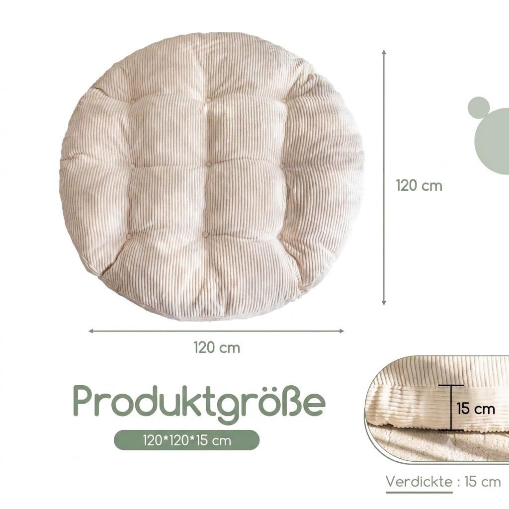 HIGOGOGO Coussin de fauteuil Papasan avec housse en velours côtelé (sans fauteuil), 120 x 120 cm, coussin de fauteuil rembourré luxuriant, beige