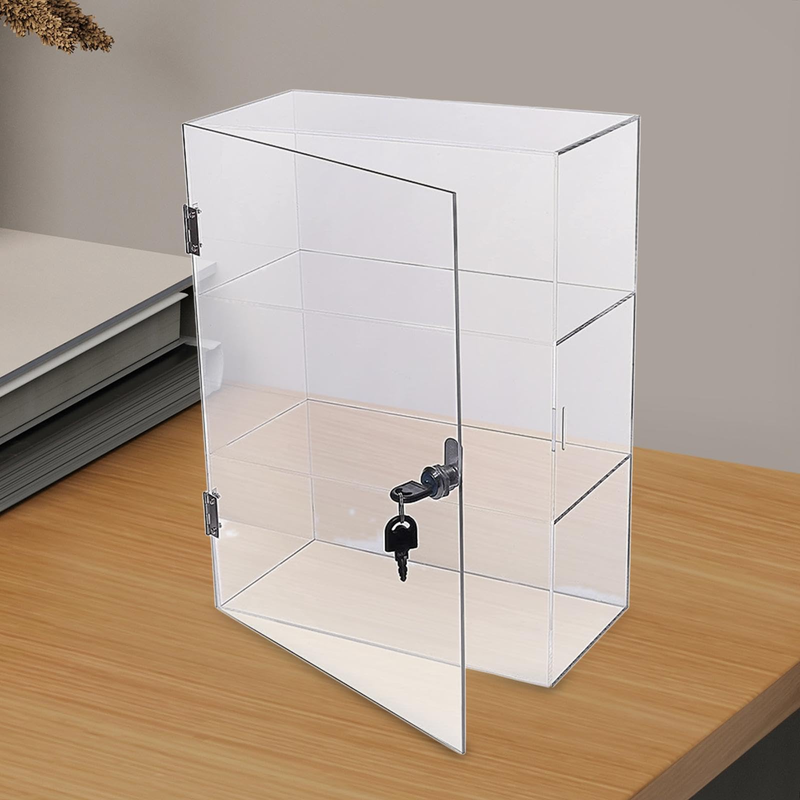 Vitrina Acrílica con Y Llaves, Caja Expositora Transparente, Soporte de Escritorio, Vitrina Transparente, Vitrina para de Arte, Figura