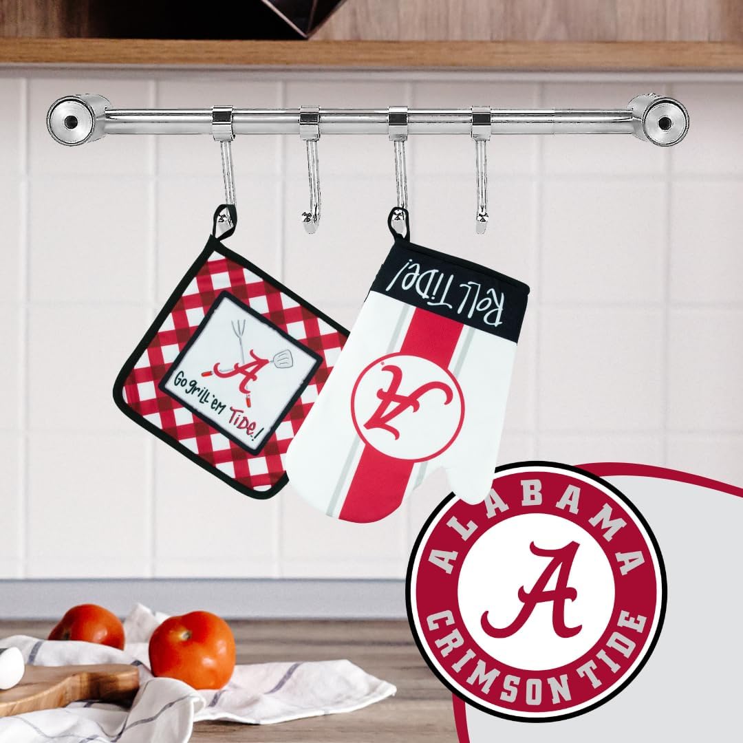 University of Alabama Crimson Tide Hot Mitt and Pot Holder Set by Magnolia Lane-Oven Glove and Oven Mitt for Cooking, BBQ-Ideal Gift for Students,Alumni and Everyday Fan-Show Your Sec Ncaa Team Spirit