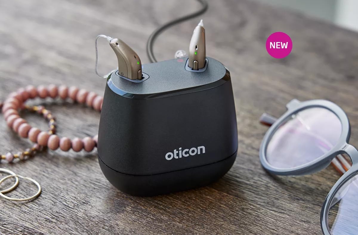 Oticon Intent - Cargador de Escritorio para miniRITE R (Intent 1,2,3,4) - Base de Carga rápida - No para BTE u Otras ayudas Oticon - Diseño Elegante y fiable