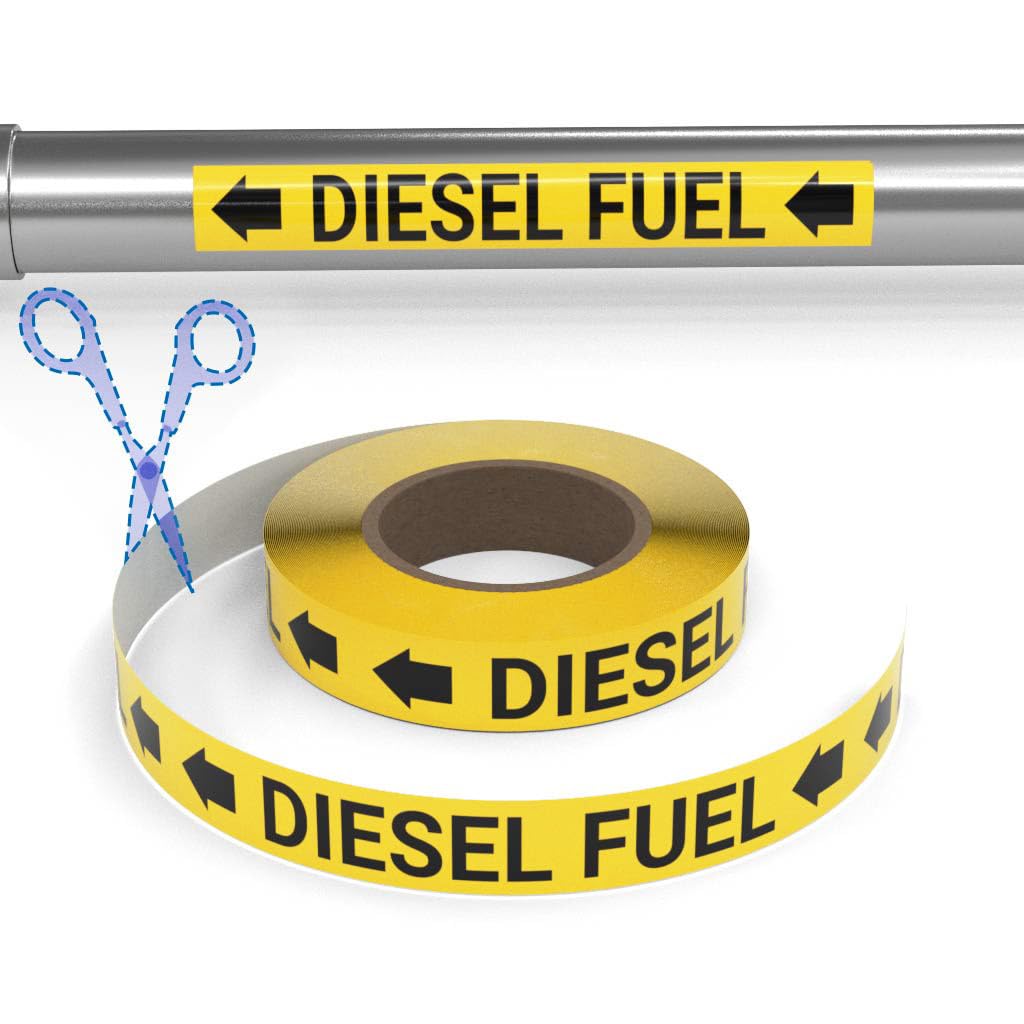 Diesel Fuel (Yellow) SSINLINE Pipe Marking Roll - 1" x100' - Pipes 0.75" - 1.4" O.D. No Arrows