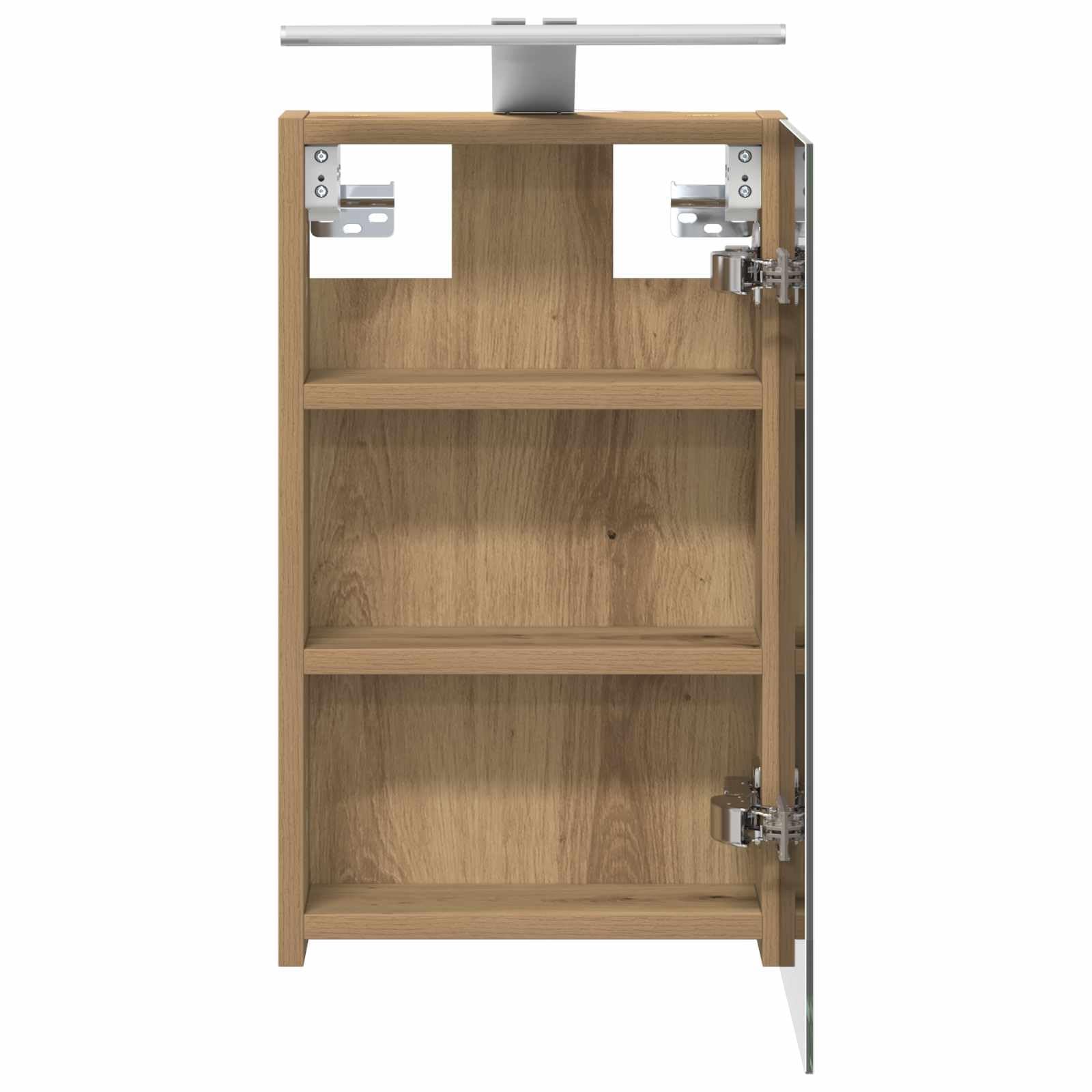 Armadietto da bagno a specchio artigianale in legno di rovere, montaggio a parete, scaffale, organizer per mobili da bagno e lavabo, 30 x 10,5 x 50 cm, strisce LED, interni