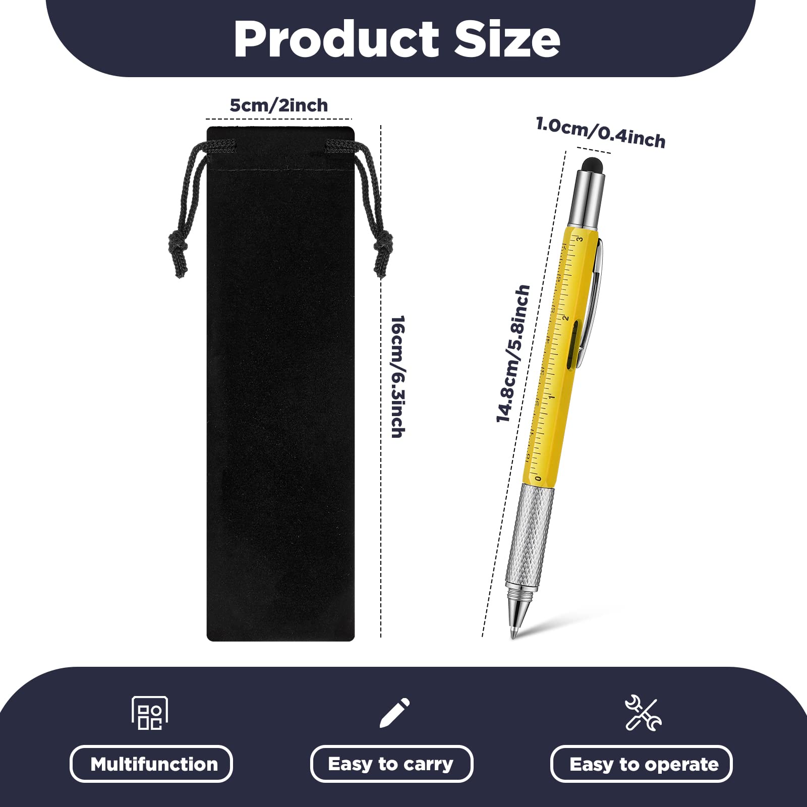 24 Pcs Multitool Pen 6 in 1 Screwdriver Pen Gadget Stocking Stuffers Christmas Gifts for Dad Multitool Pen with Touch Screen Stylus Top Ruler Level Gauge Screwdriver Black Refills Bags for Men Father