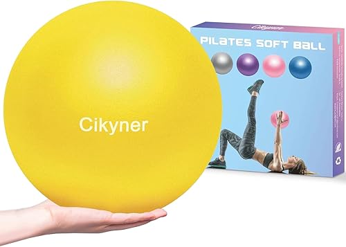 Miniatura 7 de Cikyner Pelota de pilates suave, pequeña pelota de ejercicio de 9.1-9.8 in, mini pelota de gimnasio con popote inflable, adecuada para pilates, Gris